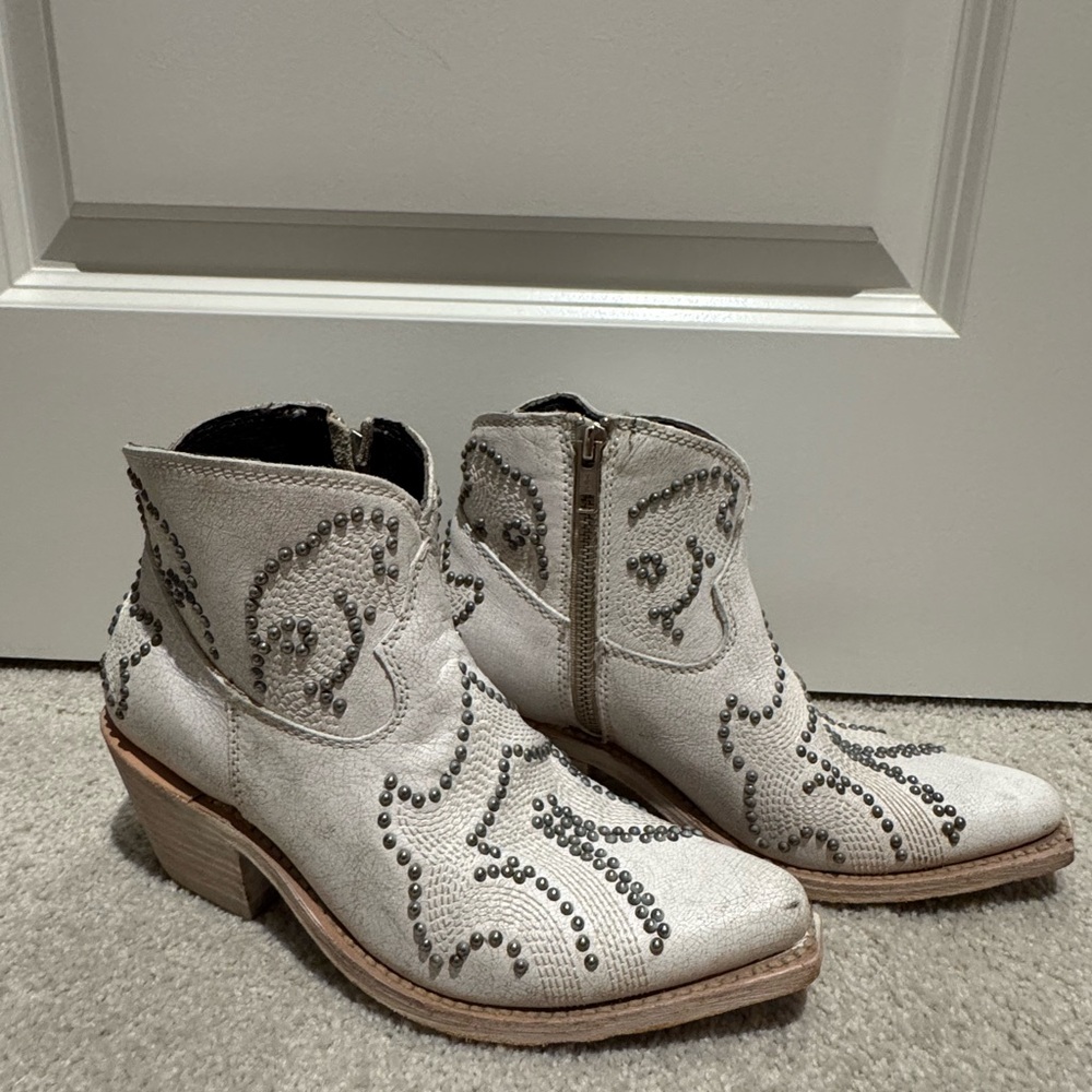 LIBERTY Black Embellished Cream Ankle Boots